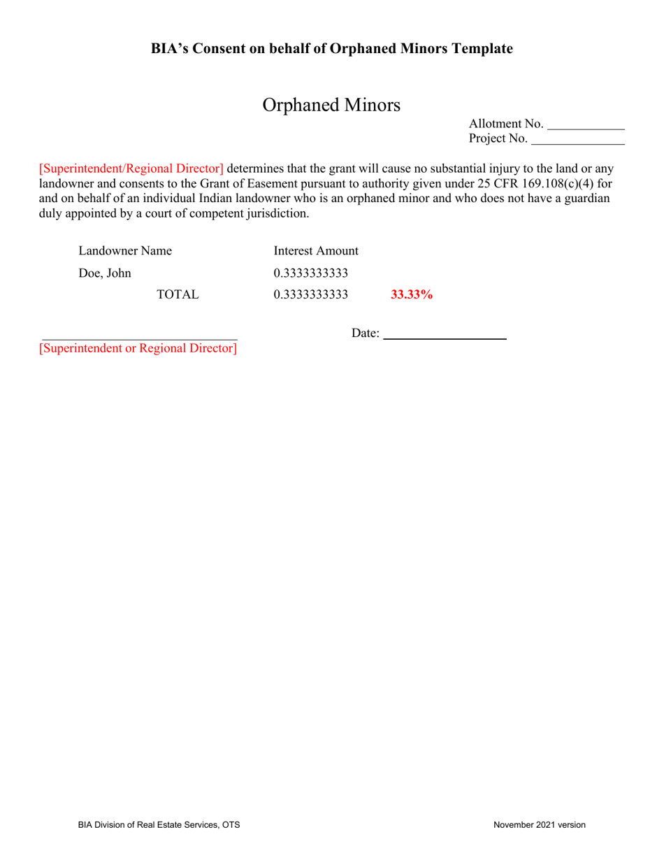 Bias Consent on Behalf of Orphaned Minors Template, Page 1