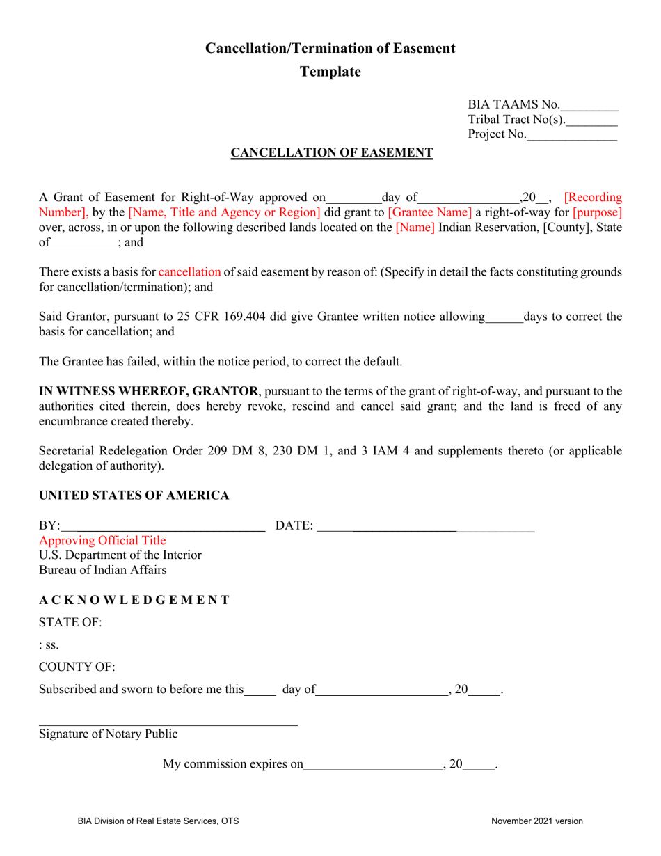Cancellation / Termination of Easement Template, Page 1