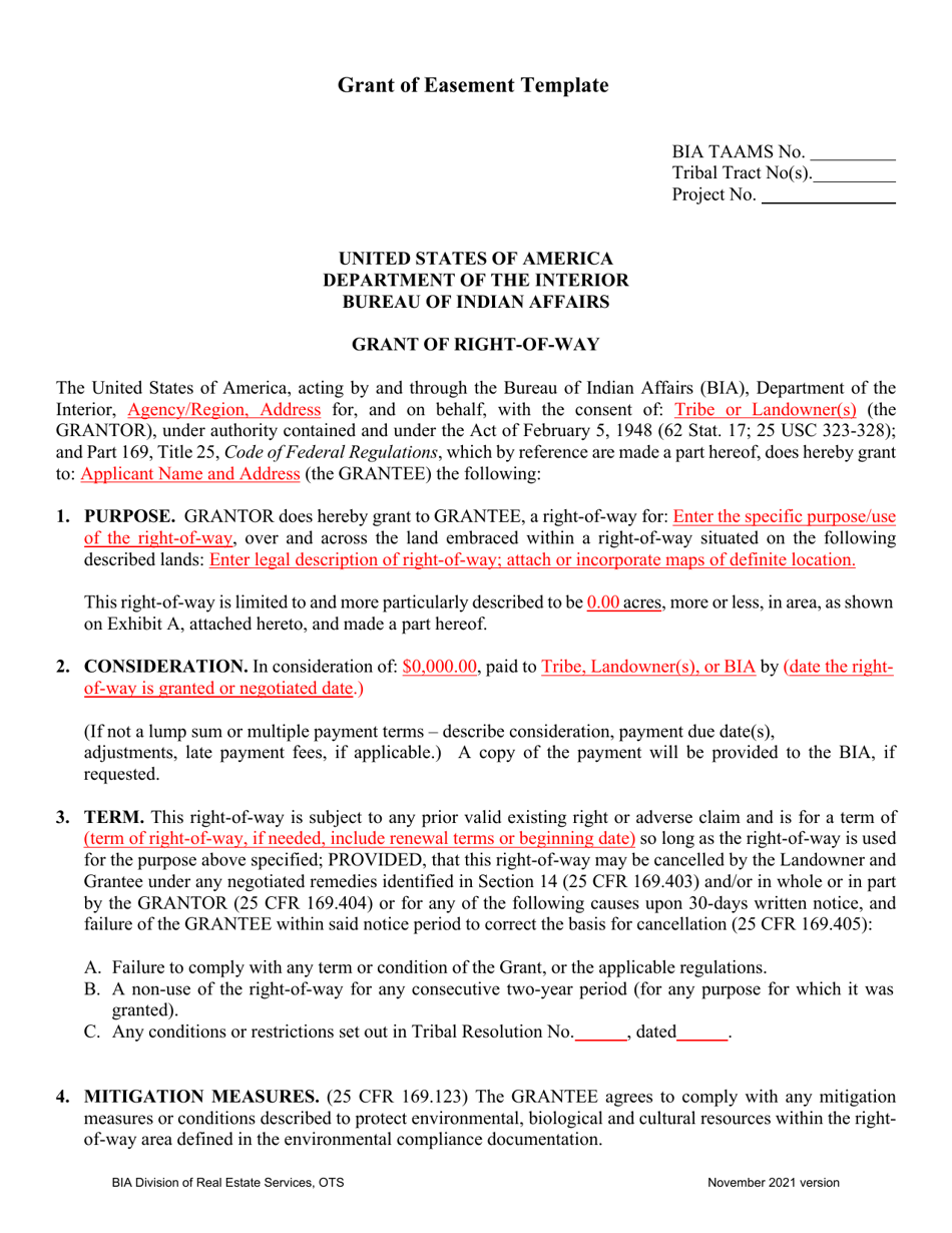Grant of Easement Template, Page 1