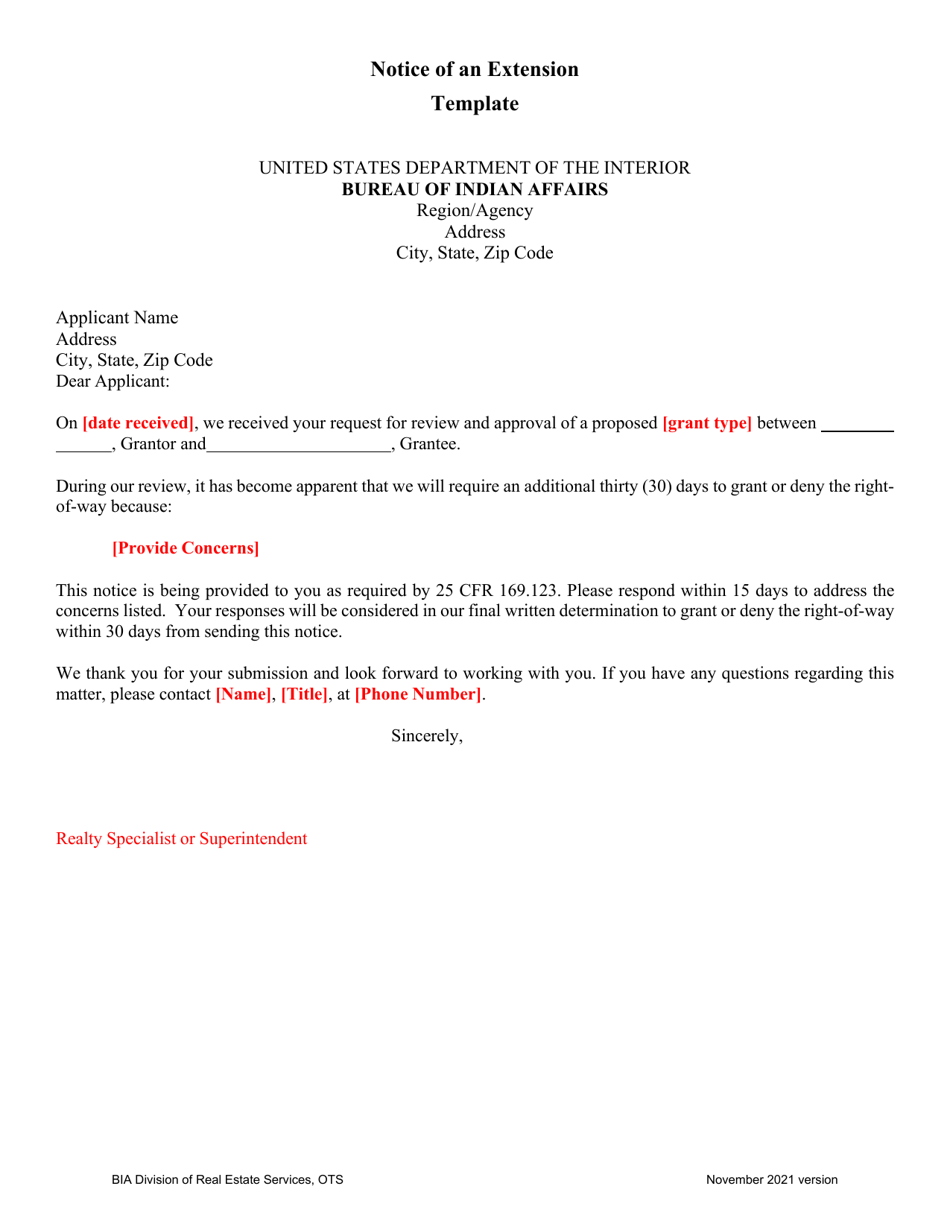 Notice of an Extension Template, Page 1