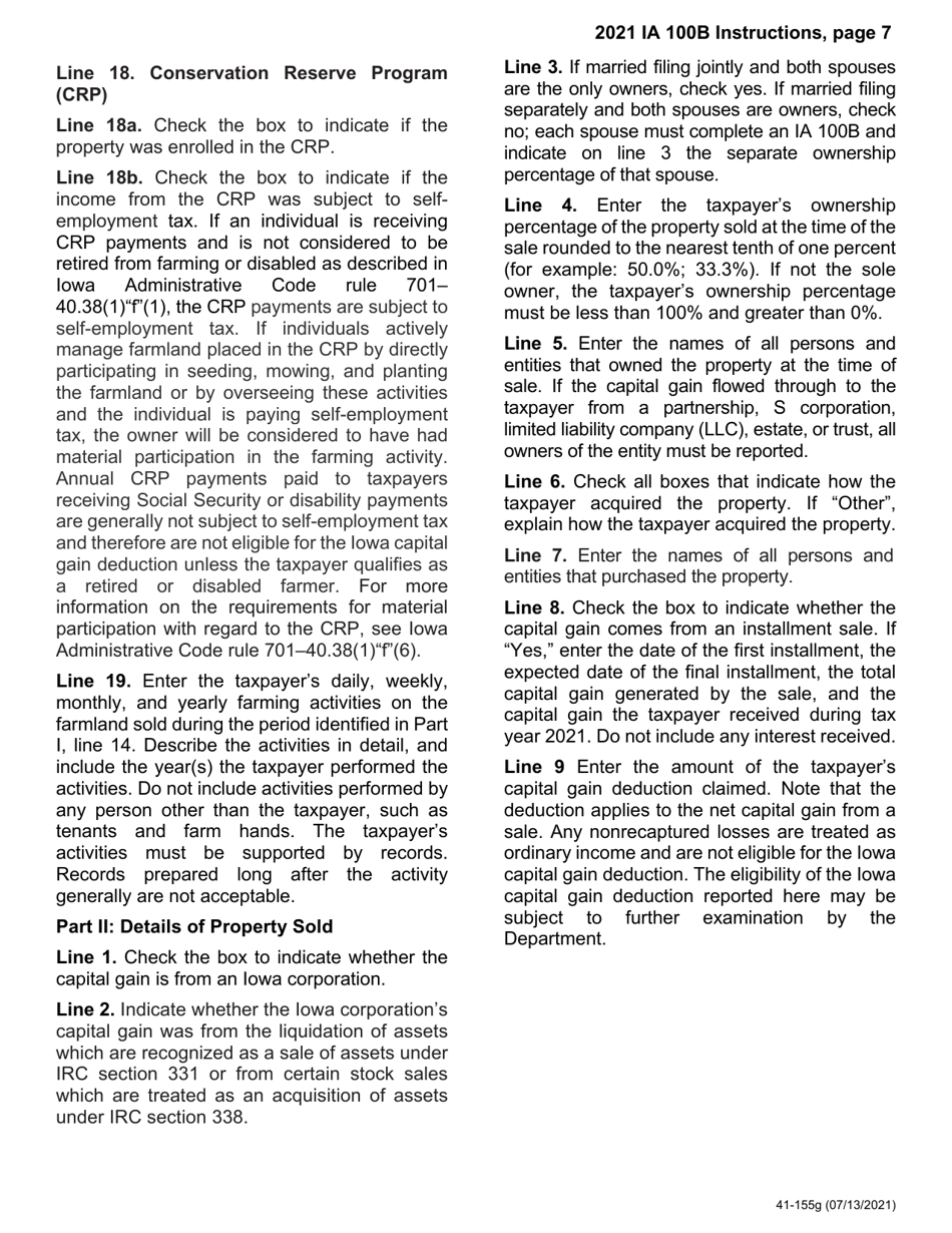 Form IA100B (41-156) Iowa Capital Gain Deduction - Real Property Used in a Farm Business - Iowa, Page 7
