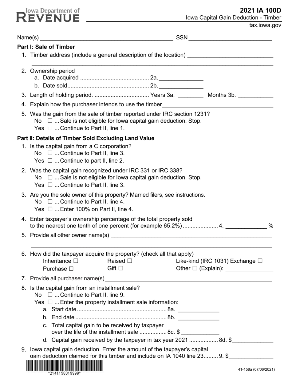Form IA100D (41158) 2021 Fill Out, Sign Online and Download