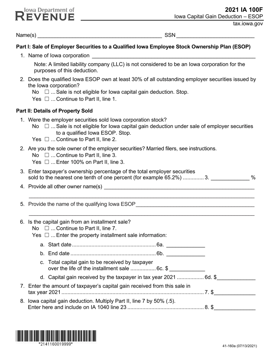 Form IA100F (41160) 2021 Fill Out, Sign Online and Download
