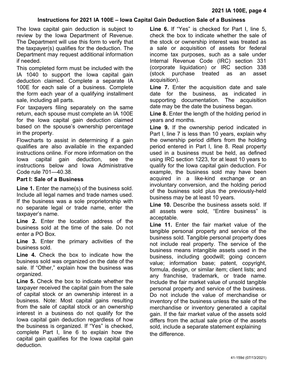 Form IA100E (41-159) Iowa Capital Gain Deduction - Business - Iowa, Page 4
