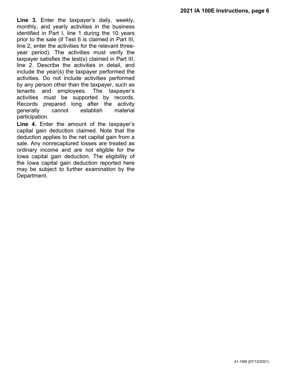 Form IA100E (41-159) Iowa Capital Gain Deduction - Business - Iowa, Page 6