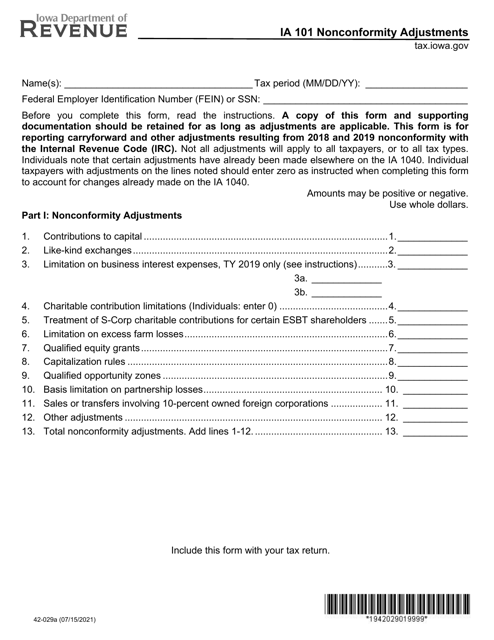 Form IA101 (42-029)  Printable Pdf