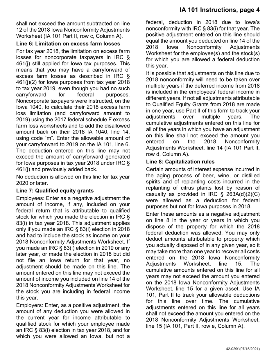Form IA101 (42-029) Nonconformity Adjustments - Iowa, Page 6