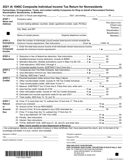 Form IA1040C (41-006) 2021 Printable Pdf