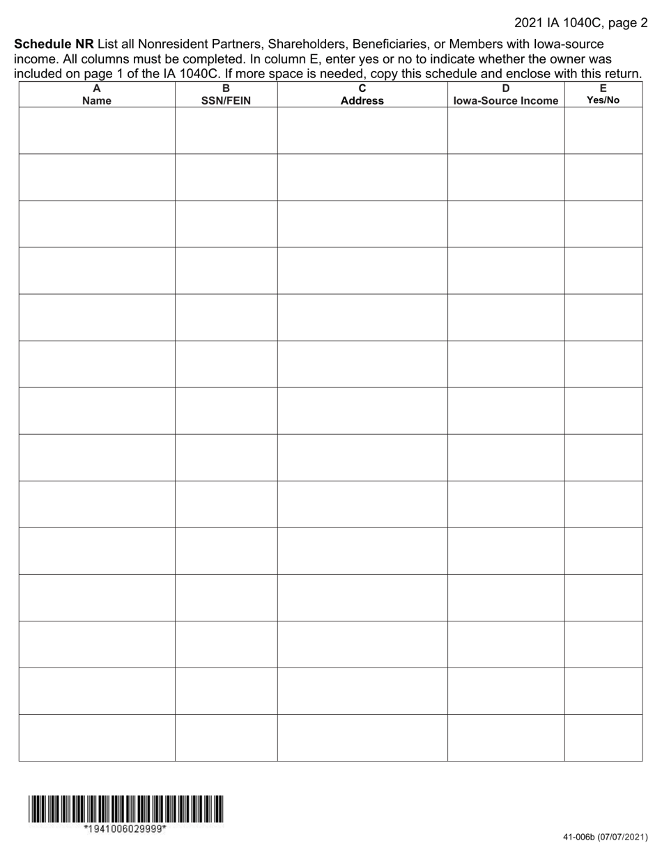 Form IA1040C (41-006) Composite Individual Income Tax Return for Nonresidents - Iowa, Page 2