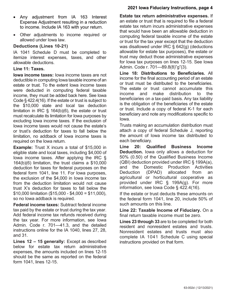 Instructions for Form IA1041, 63-001 Iowa Fiduciary Return - Iowa, Page 4