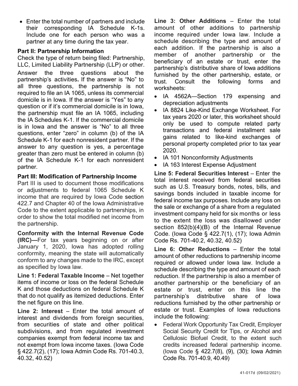 Instructions for Form IA1065, 41-016 Iowa Partnership Return of Income - Iowa, Page 4