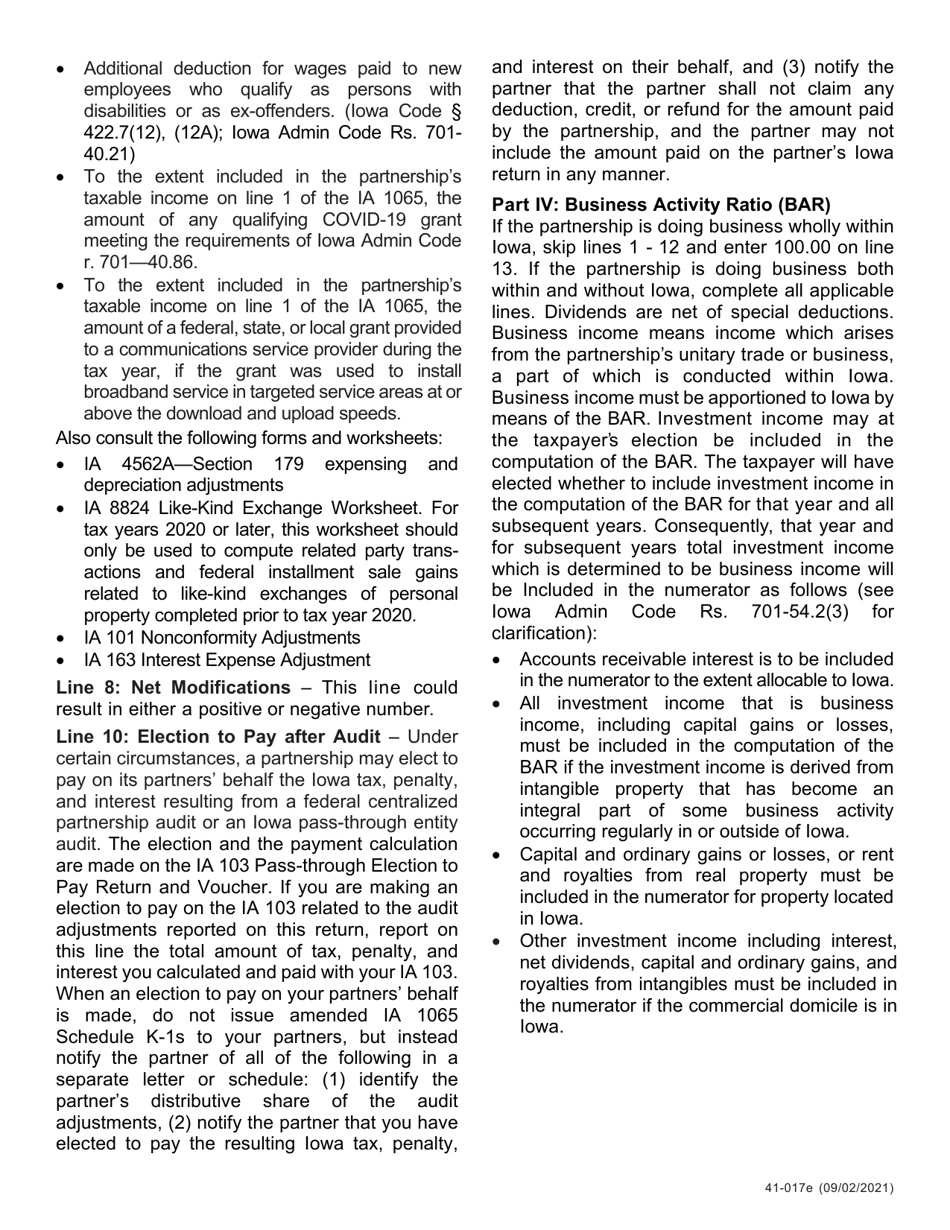 Instructions for Form IA1065, 41-016 Iowa Partnership Return of Income - Iowa, Page 5