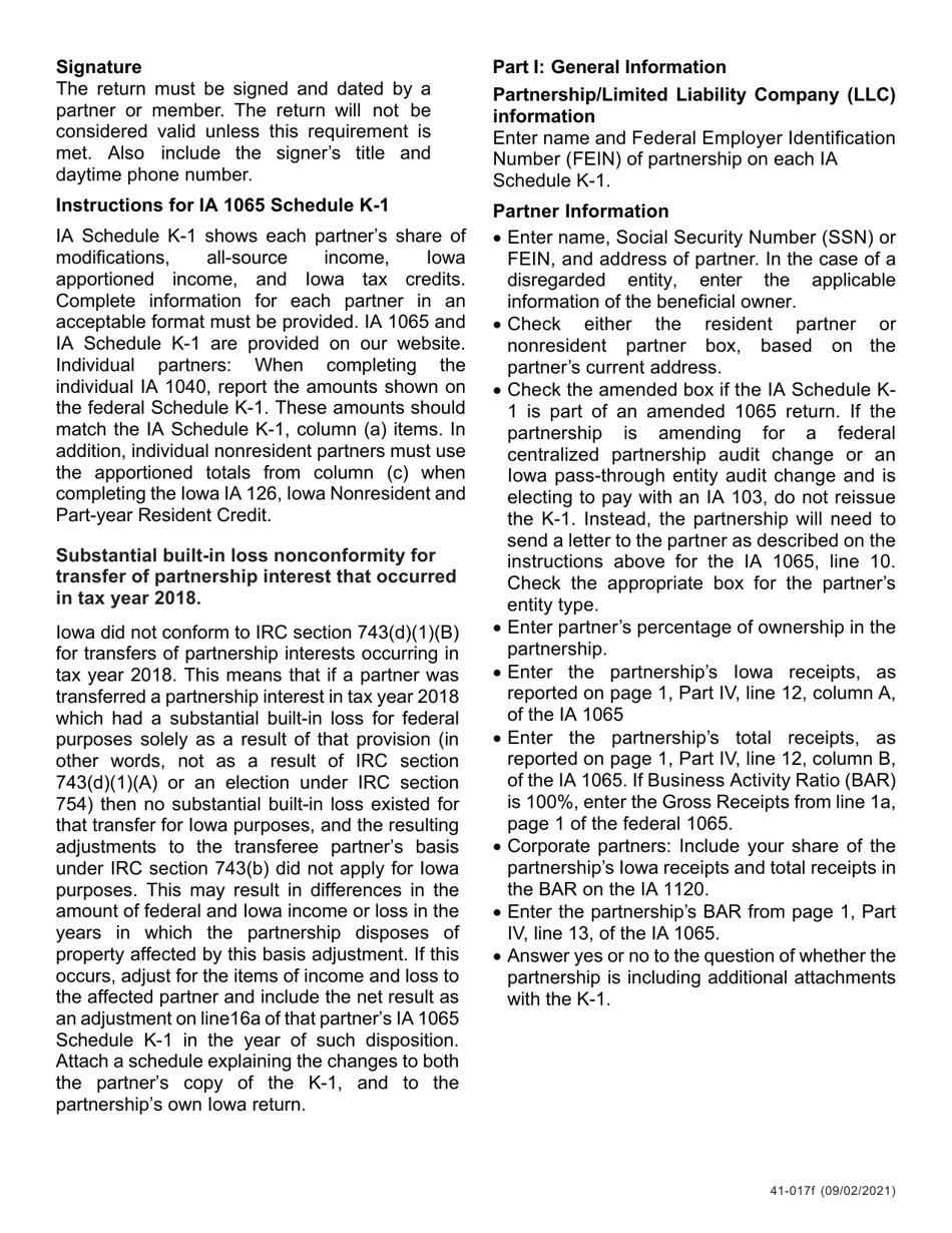 Instructions for Form IA1065, 41-016 Iowa Partnership Return of Income - Iowa, Page 6