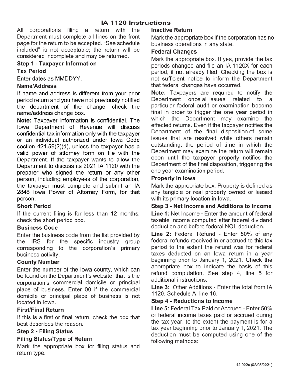 Instructions for Form IA1120, 42-001 Iowa Corporation Income Tax Return - Iowa, Page 3
