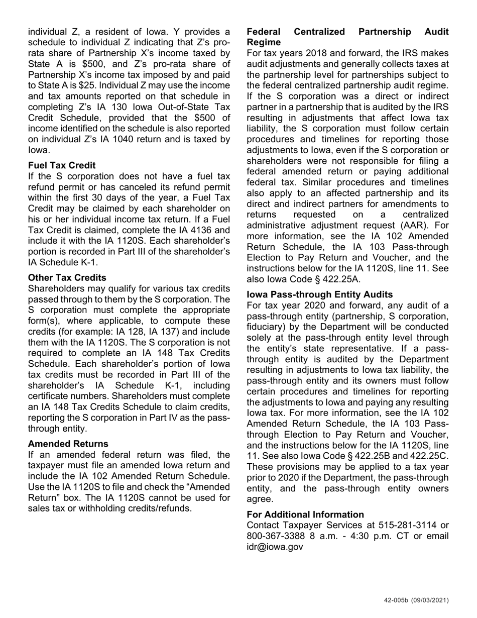 Instructions for Form IA1120S, 42-004, 42-008 Schedule K-1 - Iowa, Page 2