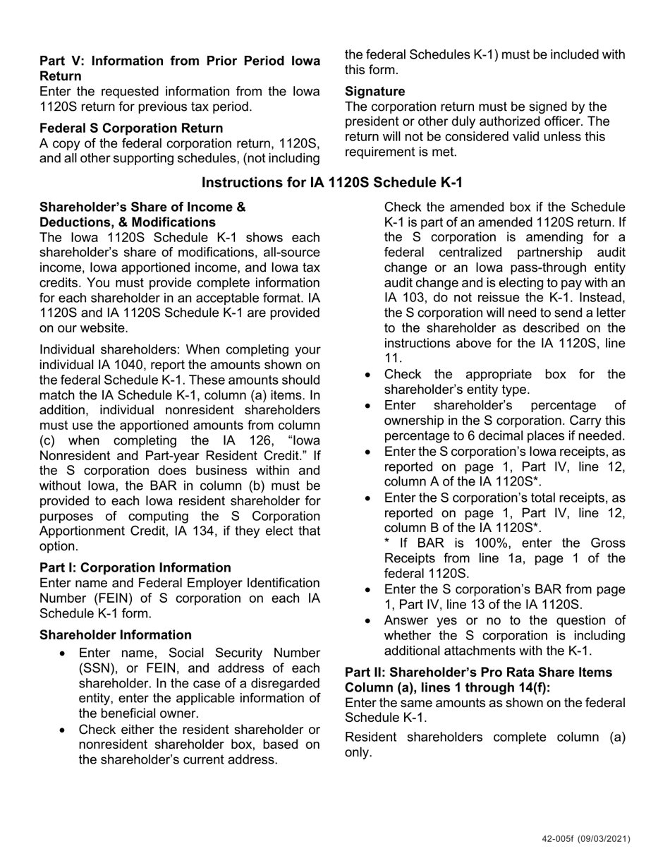 Instructions for Form IA1120S, 42-004, 42-008 Schedule K-1 - Iowa, Page 6