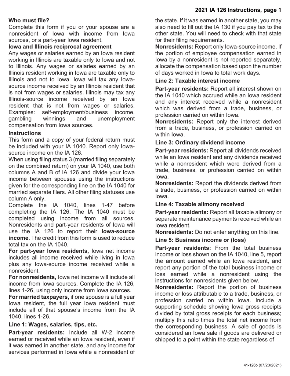 Form IA126 (41-126) Iowa Nonresident and Part-Year Resident Credit Schedule - Iowa, Page 2