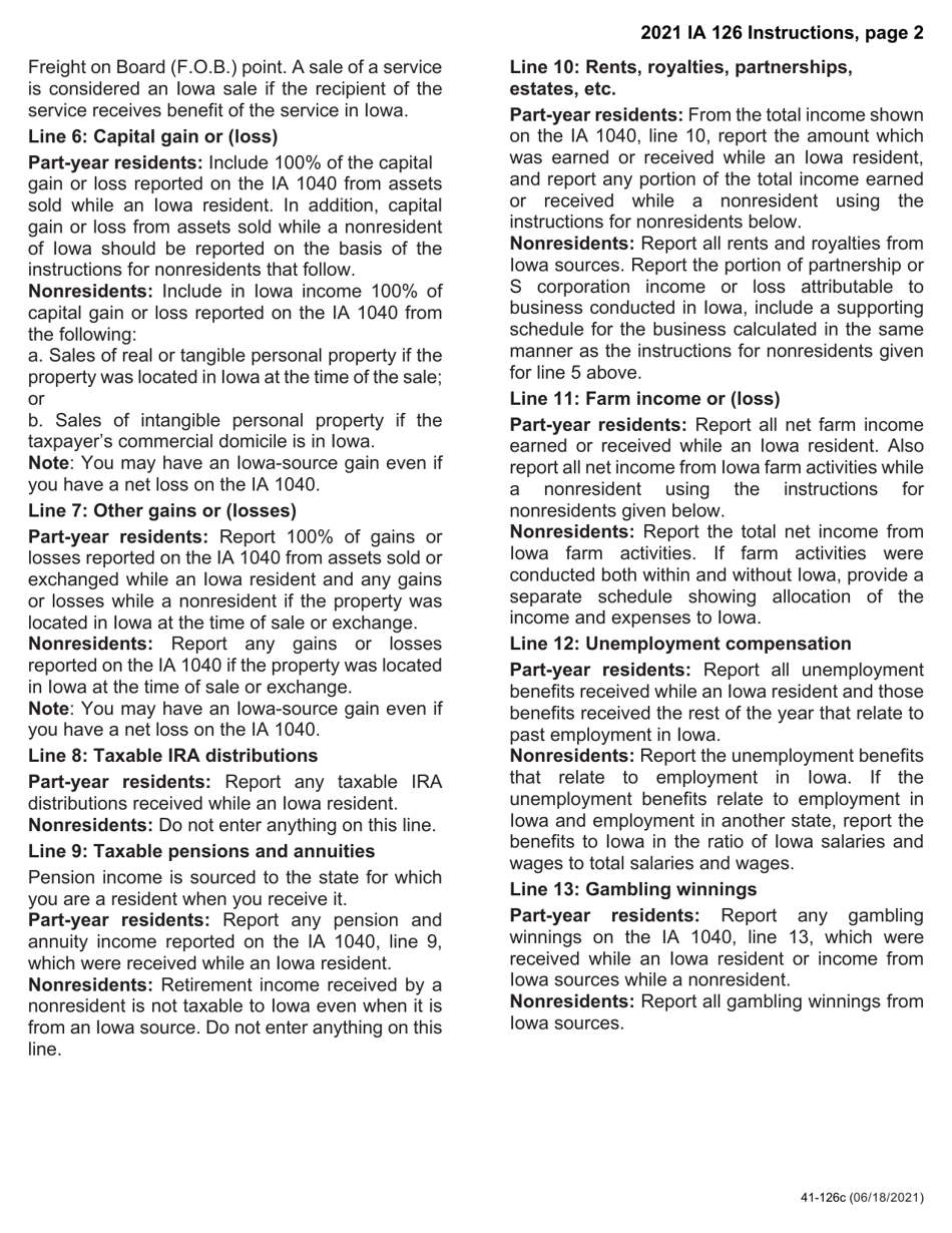 Form IA126 (41-126) Iowa Nonresident and Part-Year Resident Credit Schedule - Iowa, Page 3
