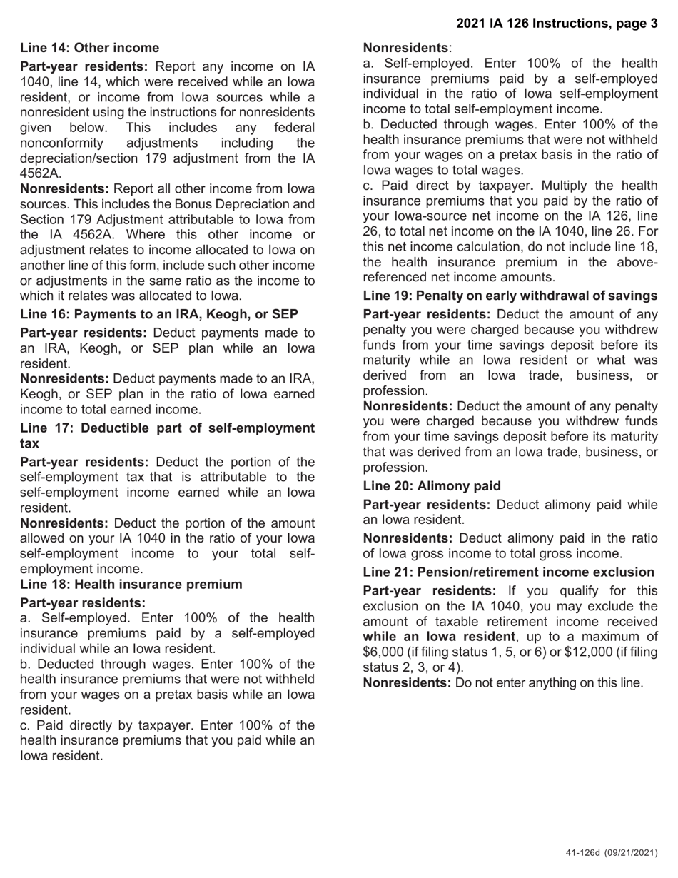Form IA126 (41-126) Iowa Nonresident and Part-Year Resident Credit Schedule - Iowa, Page 4