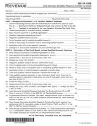 Form IA128S (41-124) Iowa Alternative Simplified Research Activities Tax Credit - Iowa