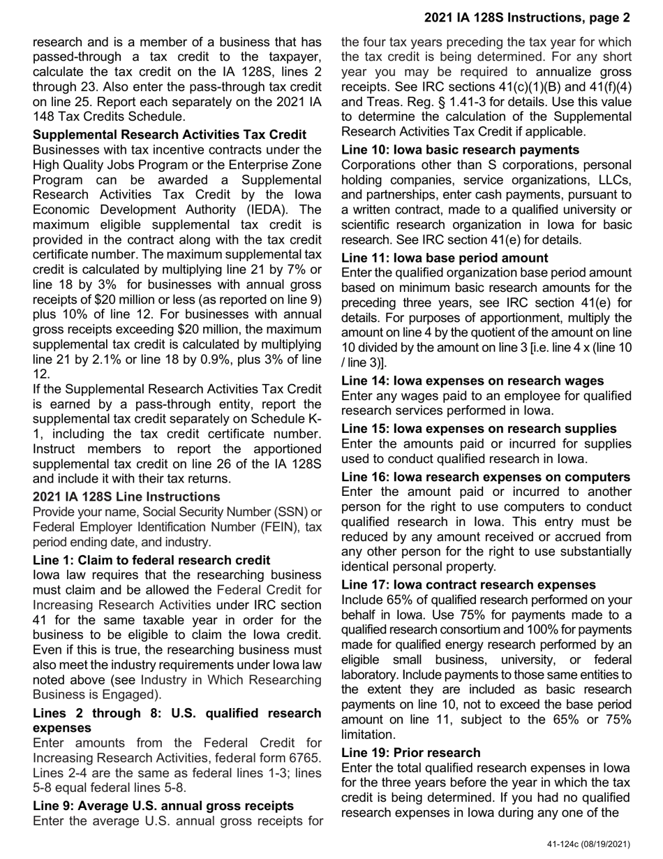 Form IA128S (41-124) Iowa Alternative Simplified Research Activities Tax Credit - Iowa, Page 3