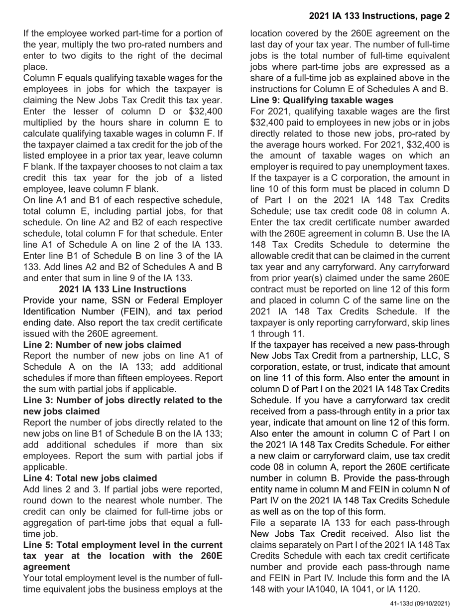 Form IA133 (41-133) Iowa New Jobs Tax Credit - Iowa, Page 4