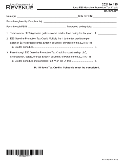 Form IA135 (41-150) 2021 Printable Pdf