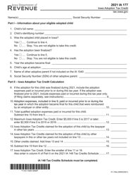 Form IA177 (41-154) Iowa Adoption Tax Credit - Iowa, 2021