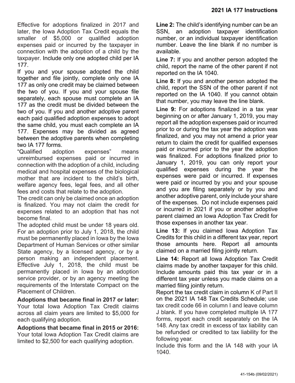 Form IA177 (41-154) Iowa Adoption Tax Credit - Iowa, Page 2