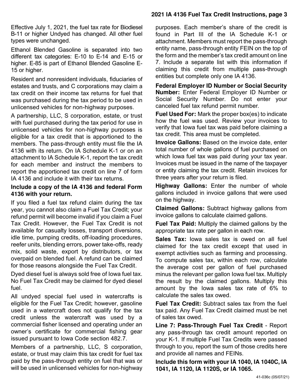 Form IA4136 (41-036) Iowa Fuel Tax Credit - Iowa, Page 3