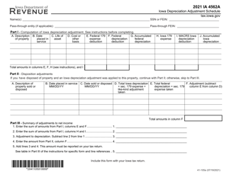 Document preview: Form IA4562A (IA4562B; 41-105) Iowa Depreciation Adjustment Schedule/Iowa Accumulated Depreciation Adjustment Schedule - Iowa, 2021