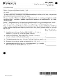 Document preview: Form IA8827 (42-015) Corporate Iowa Alternative Minimum Tax Credit - Iowa, 2021