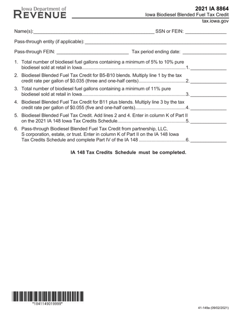 Form IA8864 (41-149) 2021 Printable Pdf