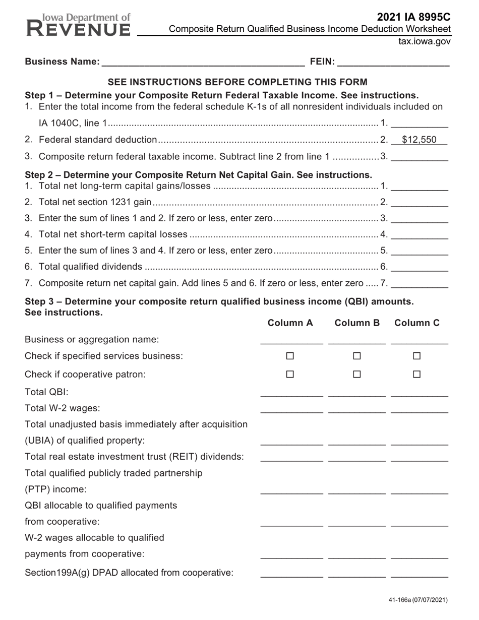 Form IA8995C (41-166) Composite Return Qualified Business Income Deduction Worksheet - Iowa, Page 1