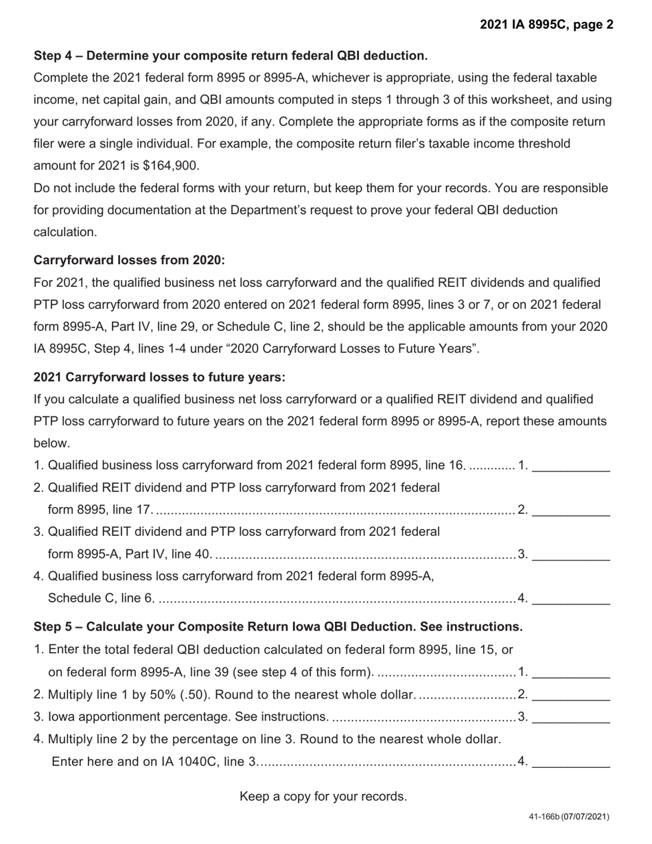Form IA8995C (41-166) Composite Return Qualified Business Income Deduction Worksheet - Iowa, Page 2