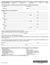 Form 70-015 Annual Application for Iowa Cigarette Permit, Tobacco Tax License, or Delivery Seller Permit - Iowa, Page 3