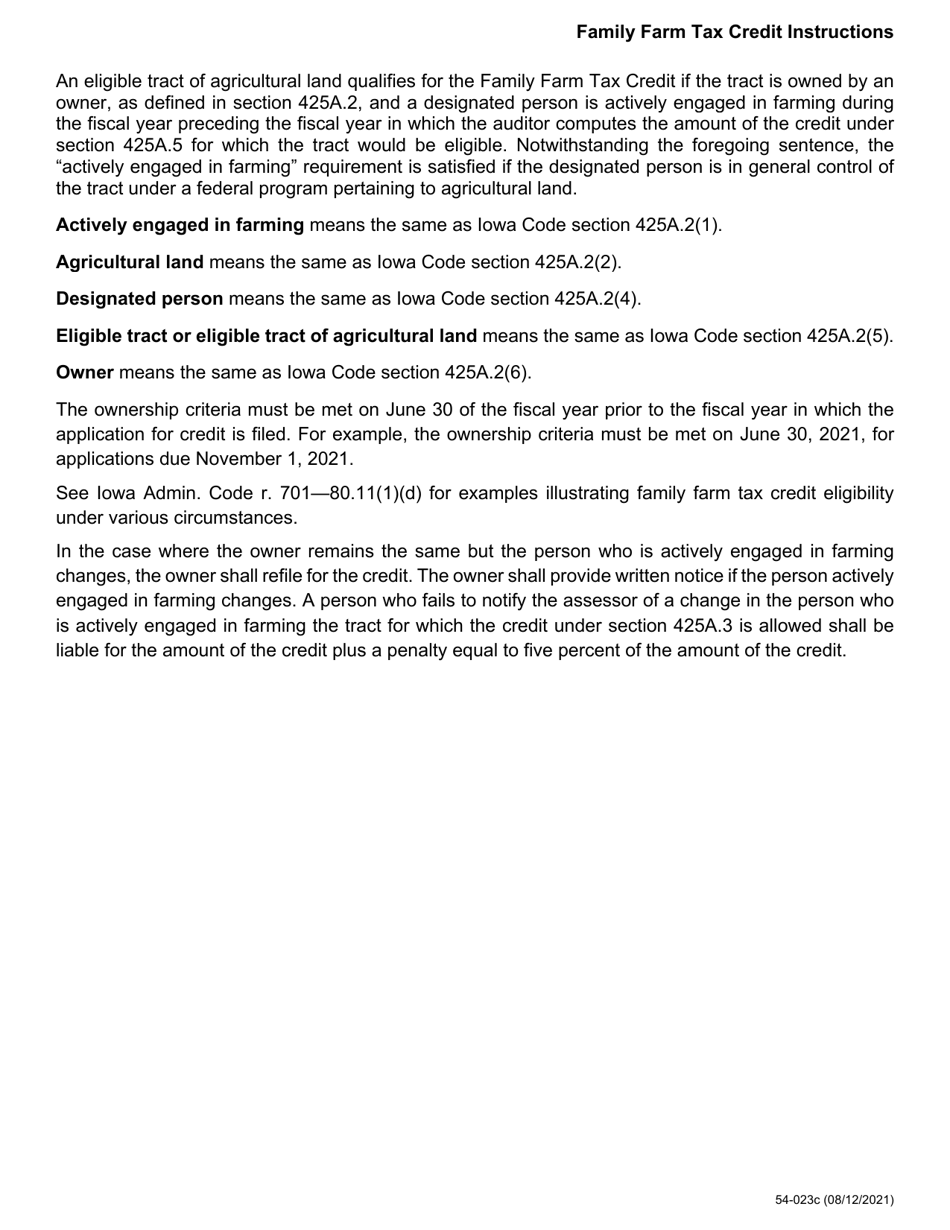 Form 54-023 Family Farm Tax Credit - Iowa, Page 3