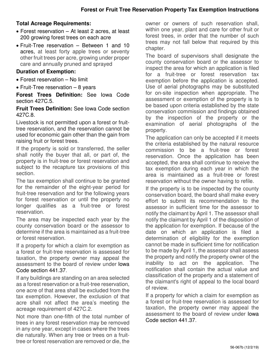 Form 56-067 Forest or Fruit Tree Reservation Property Tax Exemption - Iowa, Page 2
