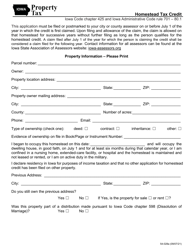 Form 54-028 Homestead Tax Credit Application - Iowa