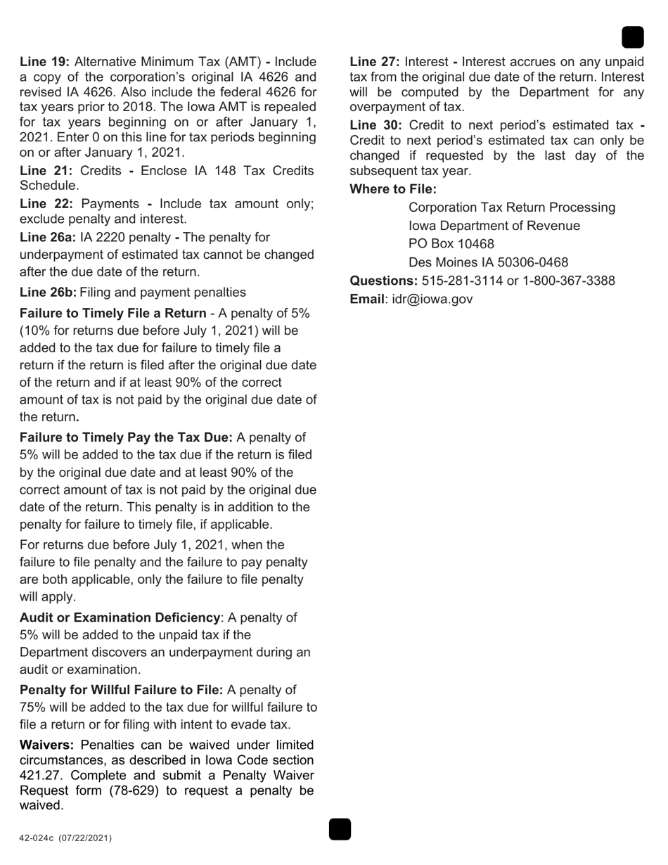 Form IA1120X (42-024) Iowa Amended Corporation Income Tax Return - Iowa, Page 3