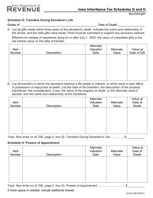 Form 60-073 Schedule G, H  Printable Pdf