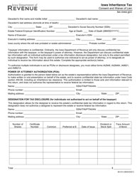 Form 60-014 &quot;Iowa Inheritance Tax - Consent and Waiver of Lien&quot; - Iowa