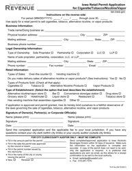 Form 70-014 Iowa Retail Permit Application for Cigarette/Tobacco/Nicotine/Vapor - Iowa