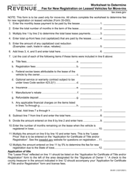 Document preview: Form 35-051 Worksheet to Determine Fee for New Registration on Leased Vehicles for Move-Ins - Iowa
