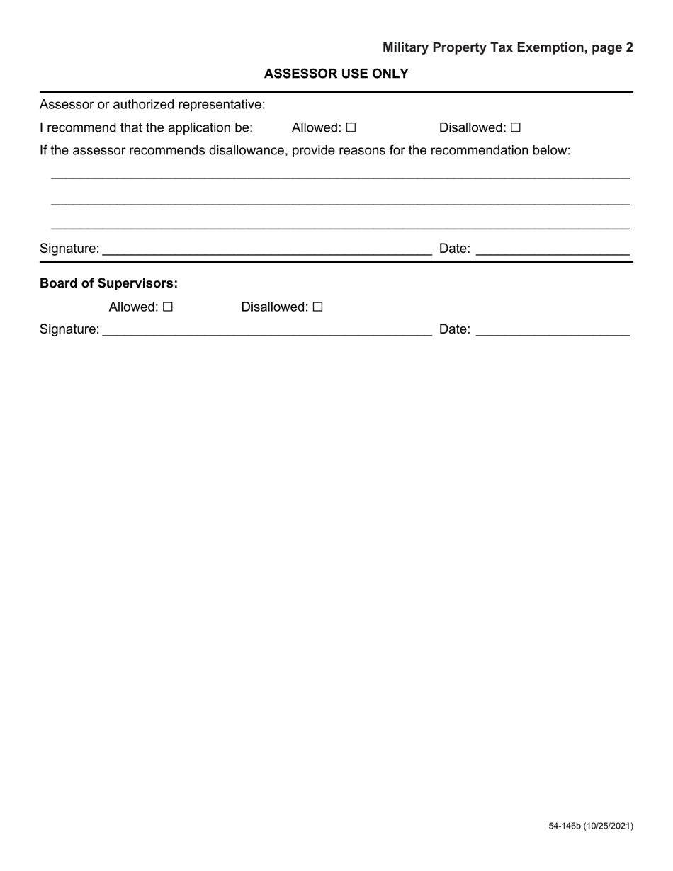 Form 54-146 Military Service Property Tax Exemption - Iowa, Page 2