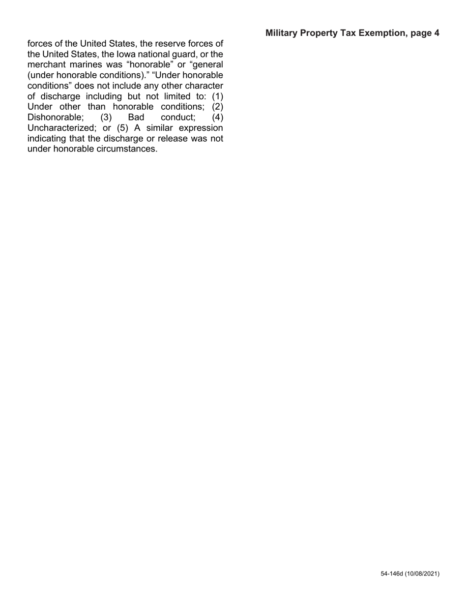 Form 54-146 Military Service Property Tax Exemption - Iowa, Page 4