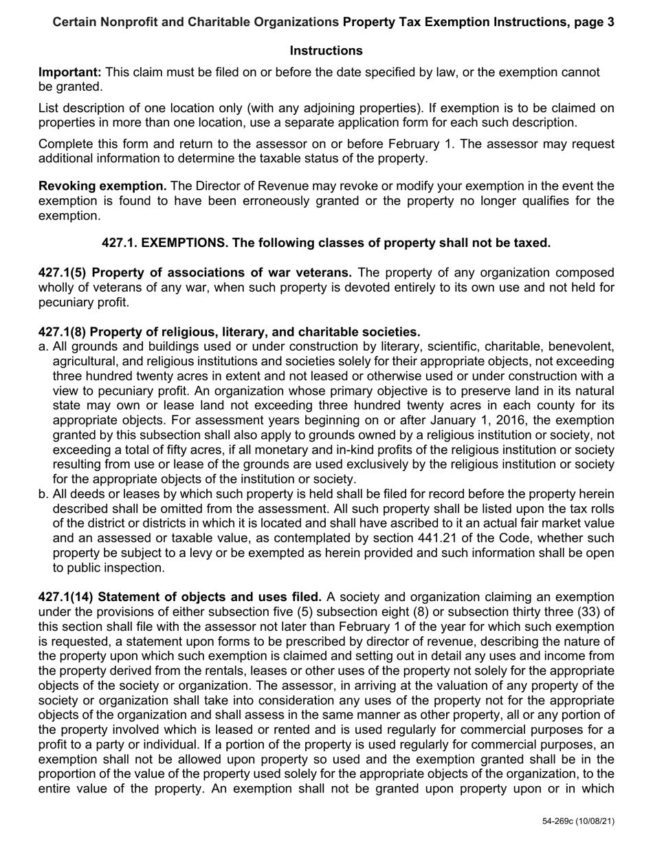 Form 54-269 Certain Nonprofit and Charitable Organizations Property Tax Exemption - Iowa, Page 3