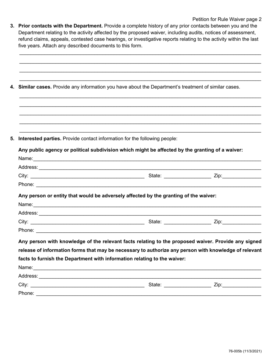 Form 76-005 Petition for Rule Waiver - Iowa, Page 2