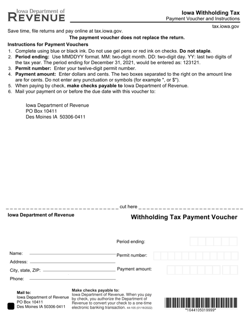 Form 44-105 Withholding Tax Payment Voucher - Iowa