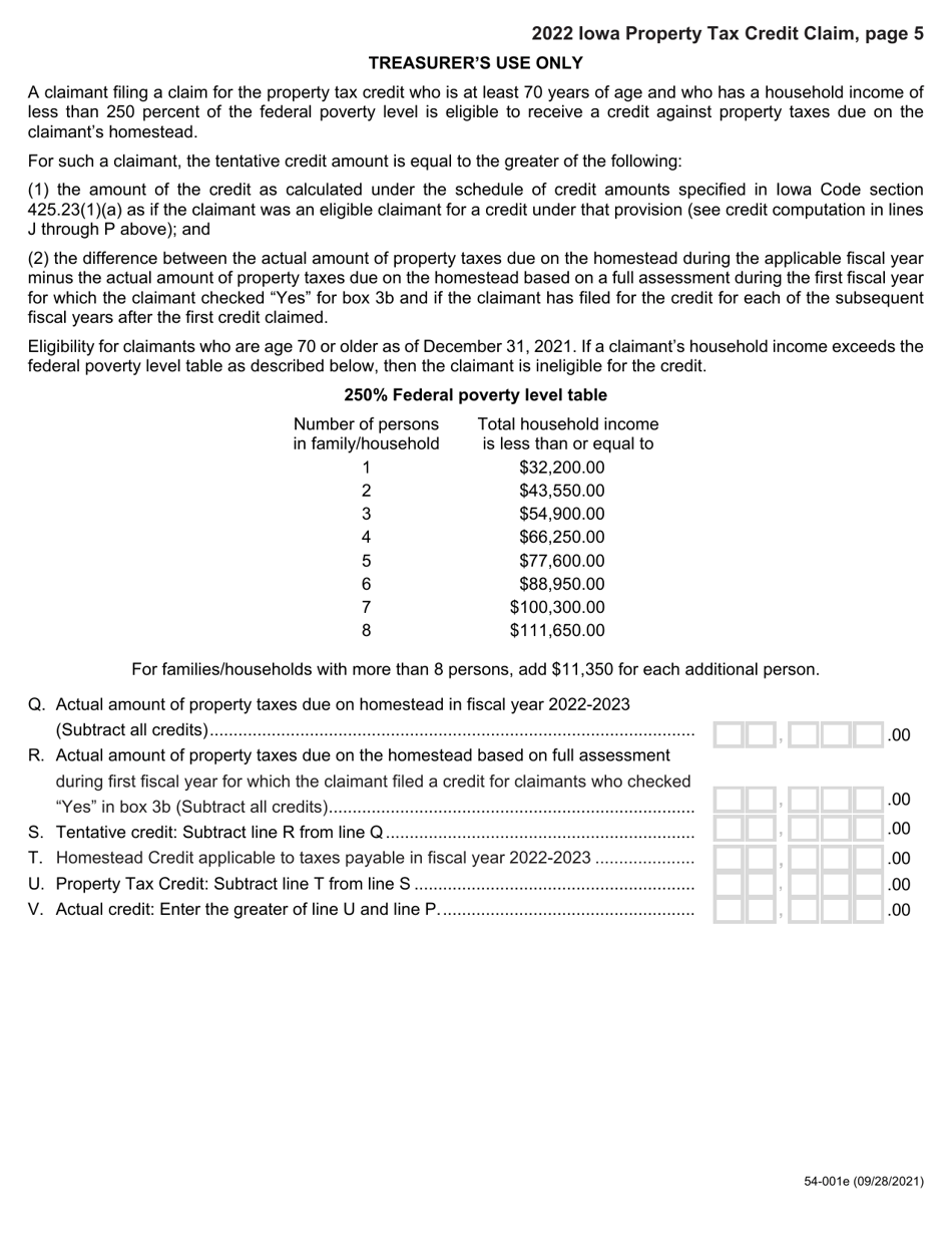 Form 54-001 Iowa Property Tax Credit Claim - Iowa, Page 5
